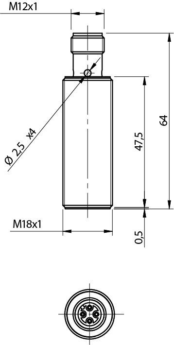 Sensor Indutivo AK1/AP-1H Datasensing M18 Faceado Sn 5mm PNP NO Conector M12 - dimensões