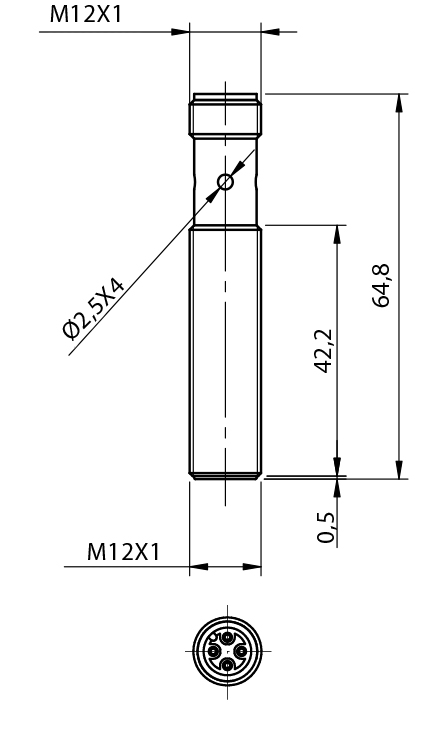 Sensor Indutivo AM1/AP-1H Datasensing M12 Faceado Sn 2mm PNP NO Conector M12 - dimensões
