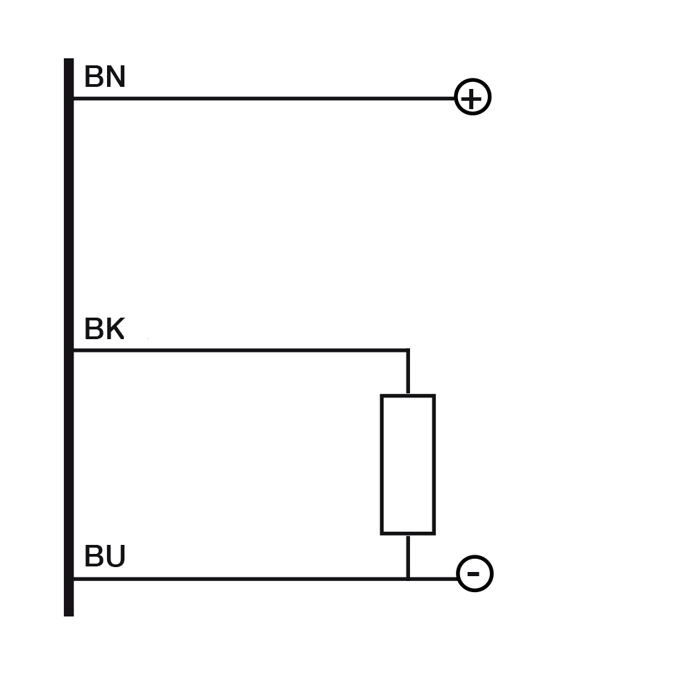Sensor Indutivo AM1/AP-2C Datasensing M12 Sn 4mm PNP NO Cabo 2m 90° - diagrama de ligação elétrica