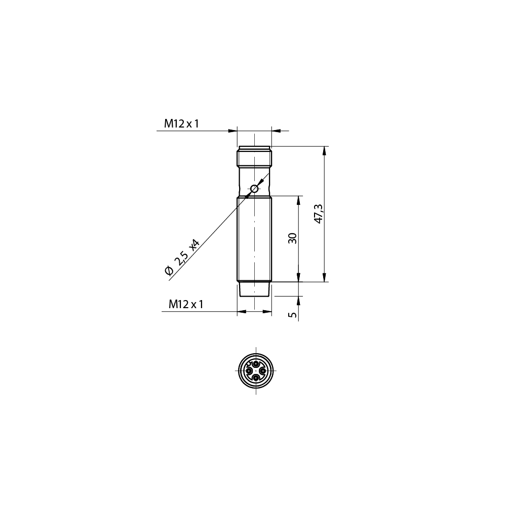 Sensor Indutivo AM6/AN-2H Datasensing M12 Corpo Curto Sn 4mm NPN NO Conector M12 - dimensões