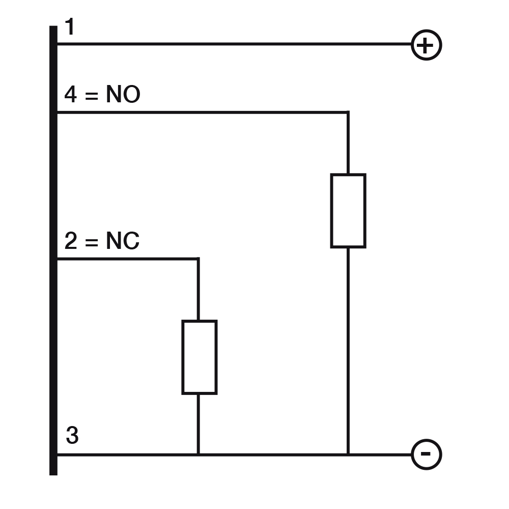 Sensor Indutivo PKS/0P-1H Datasensing M18 Sn 5mm PNP NA+NF IP68 Conector M12 - diagrama de ligação elétrica